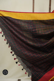 Black Linen Saree With Tassels - SRBLS502