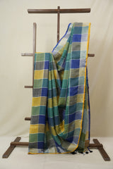 Multicolor Linen Saree With Tassels - SRMLS503