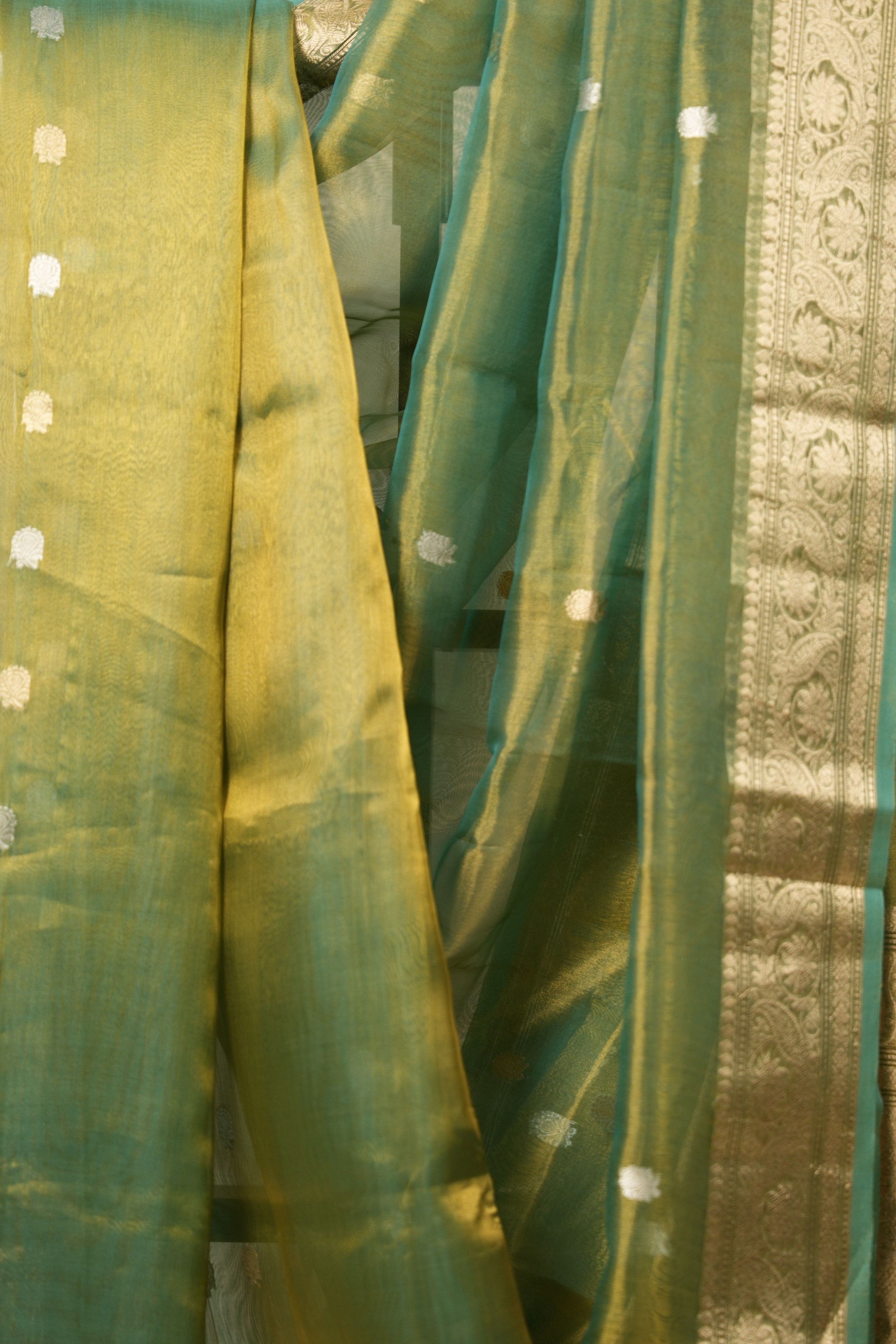 Aqua-Gold Tissue Banarasi Silk Saree - SRAGTBSS31