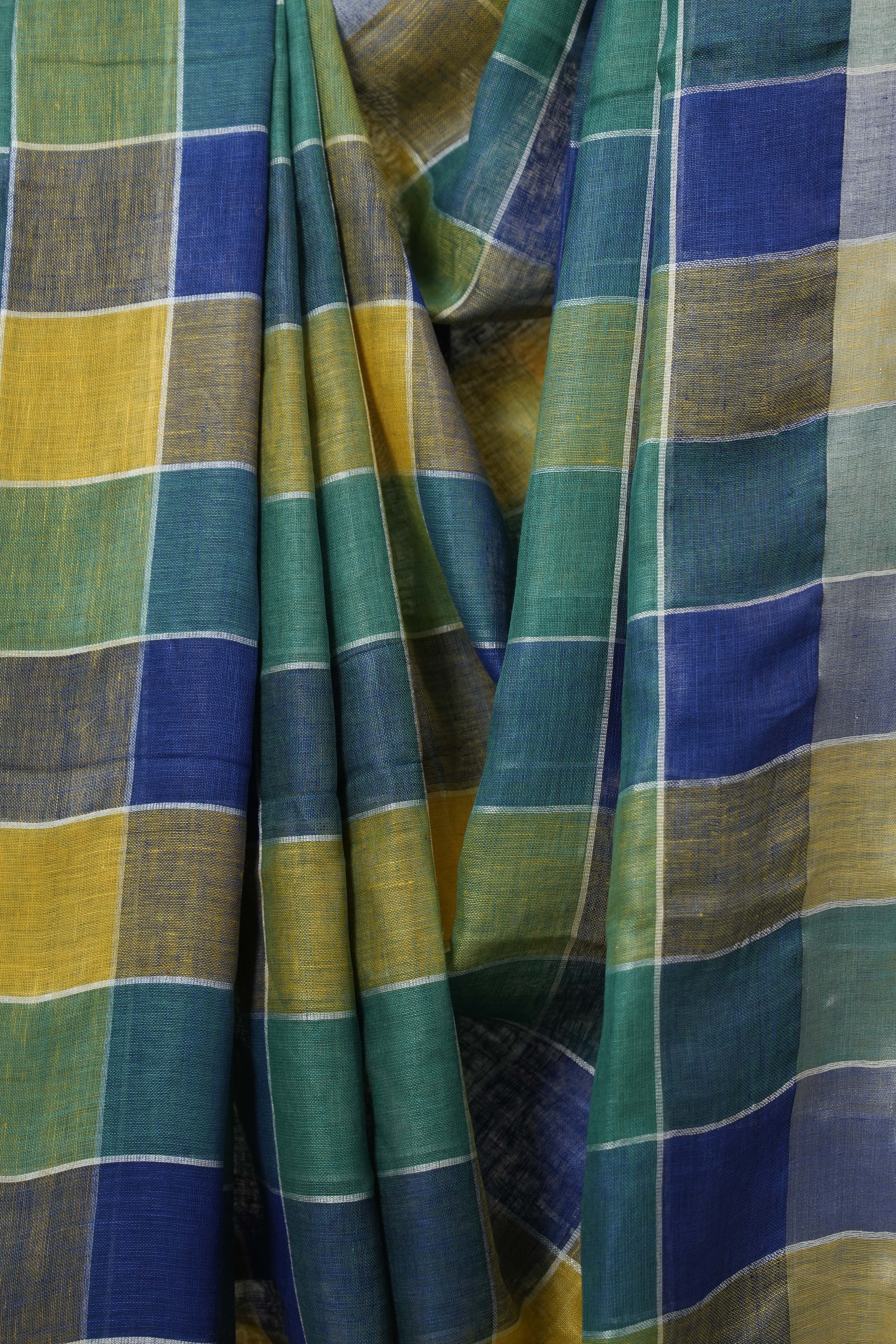 Multicolor Linen Saree With Tassels - SRMLS503