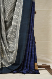 Grey Teal Blue Pochampalli Cotton Ikat Saree - SRGTBPCIS589