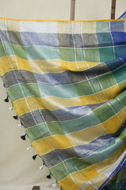 Multicolor Linen Saree With Tassels - SRMLS503
