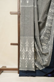 Grey Teal Blue Pochampalli Cotton Ikat Saree - SRGTBPCIS589