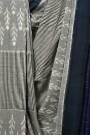 Grey Teal Blue Pochampalli Cotton Ikat Saree - SRGTBPCIS589