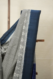 Grey Teal Blue Pochampalli Cotton Ikat Saree - SRGTBPCIS589