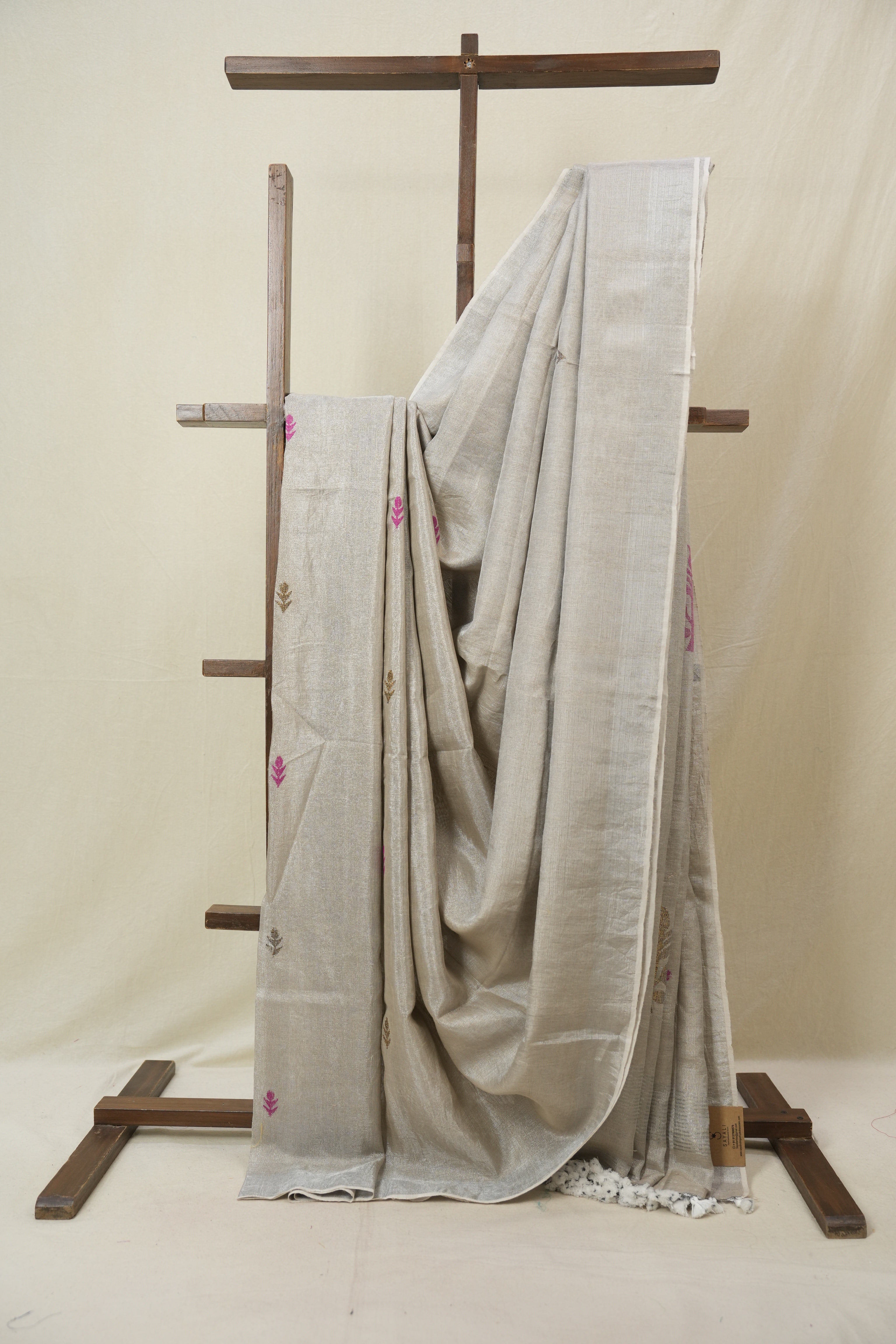 Beige Tissue Linen Jamdani Saree - SRBTLJS187