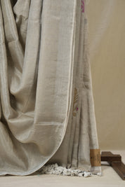 Beige Tissue Linen Jamdani Saree - SRBTLJS187
