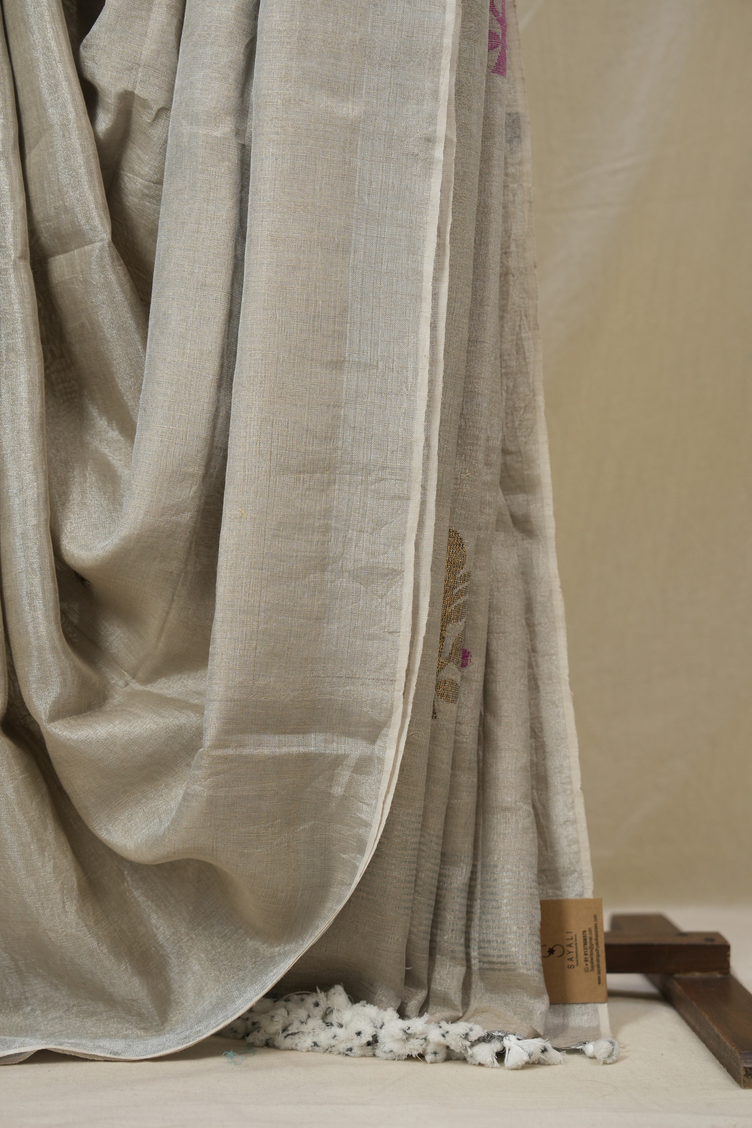 Beige Tissue Linen Jamdani Saree - SRBTLJS187