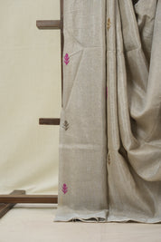 Beige Tissue Linen Jamdani Saree - SRBTLJS187