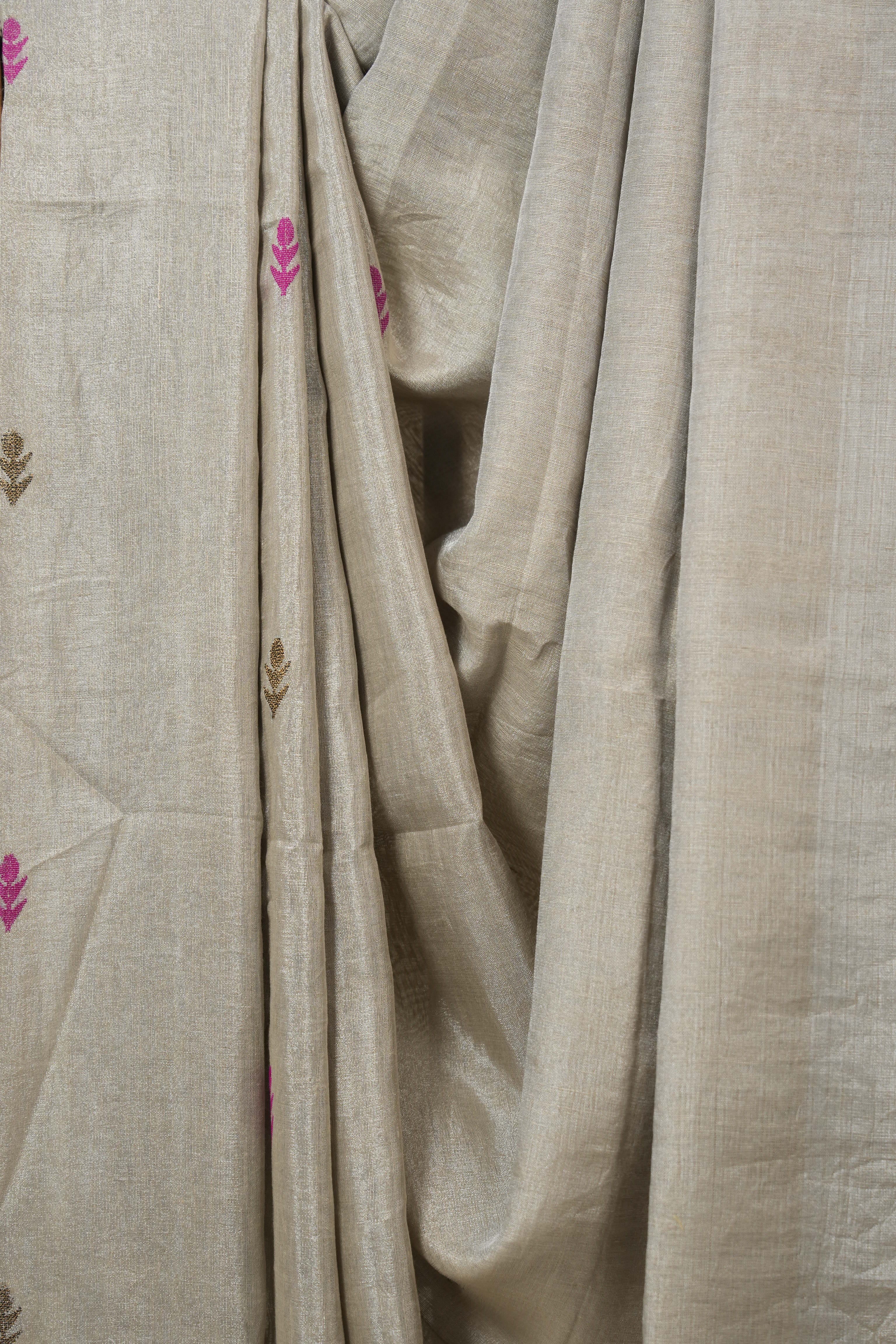 Beige Tissue Linen Jamdani Saree - SRBTLJS187