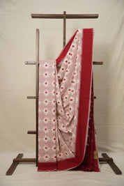 Red White Pochampalli Cotton Ikat Saree - SRRWPCIS586