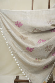 Beige Tissue Linen Jamdani Saree - SRBTLJS187