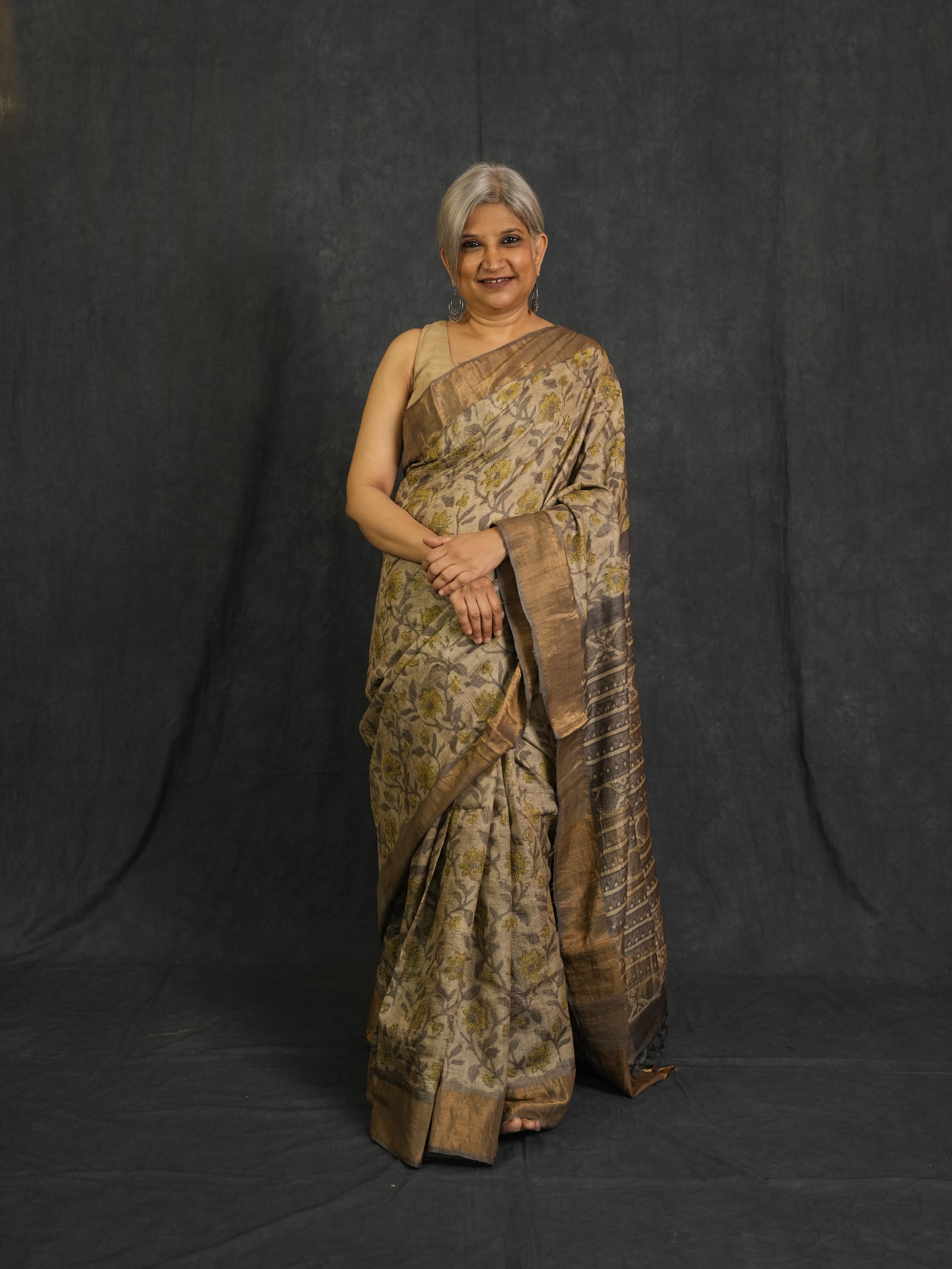 Cream HBP Tussar Silk Saree - SRCHTSS745