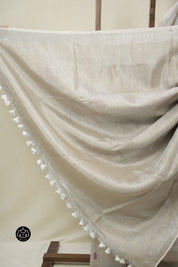 Beige Tissue Linen Jamdani Saree - SRBTLJS187
