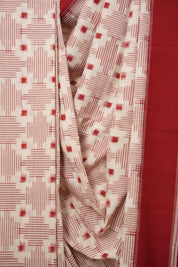 Red White Pochampalli Cotton Ikat Saree - SRRWPCIS586