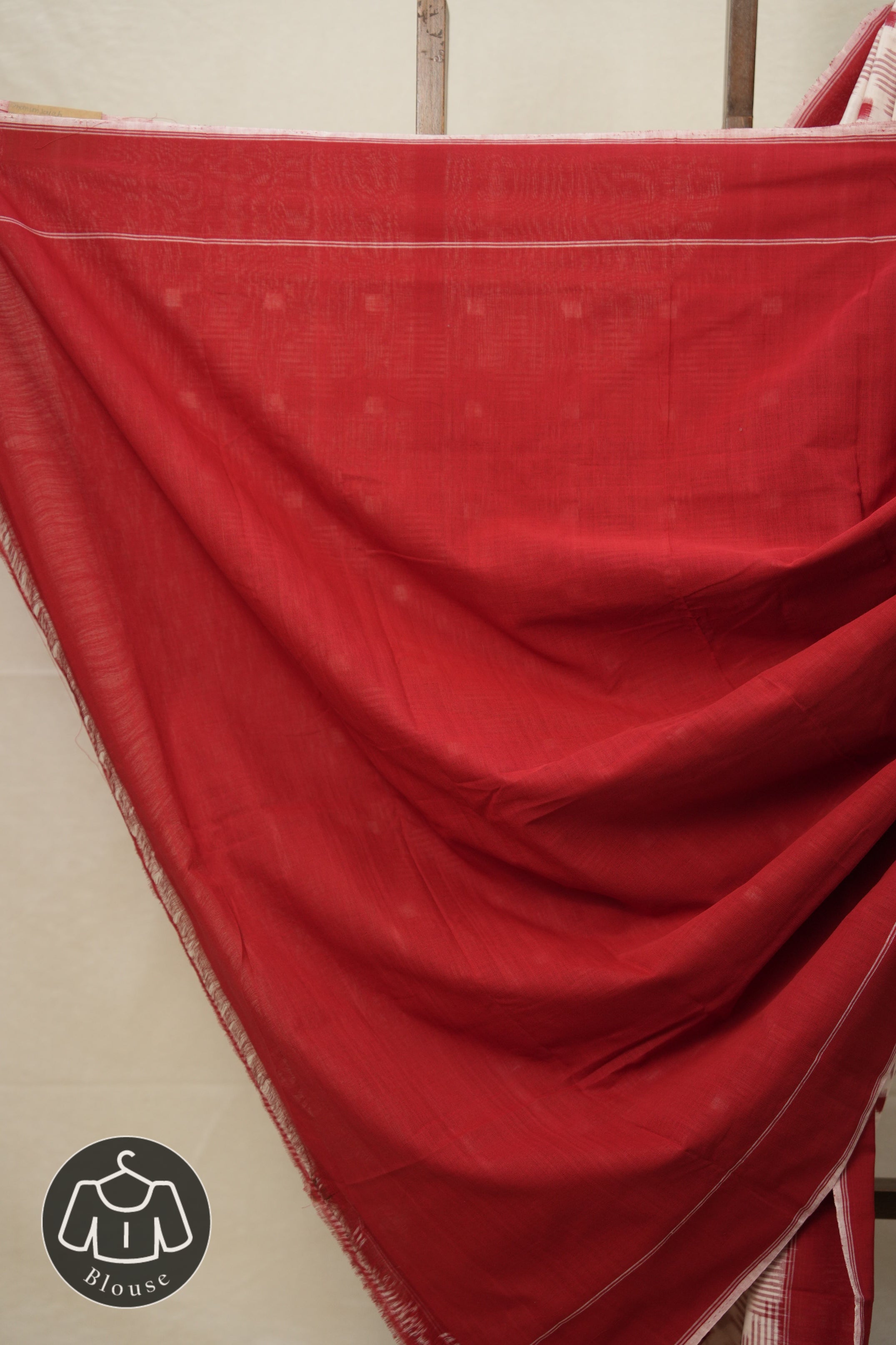 Red White Pochampalli Cotton Ikat Saree - SRRWPCIS586
