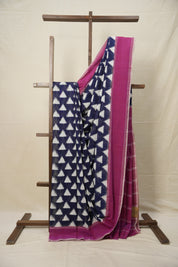Royal Blue White Pochampalli Cotton Ikat Saree - SRRBWPCIS585