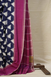 Royal Blue White Pochampalli Cotton Ikat Saree - SRRBWPCIS585
