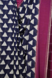 Royal Blue White Pochampalli Cotton Ikat Saree - SRRBWPCIS585