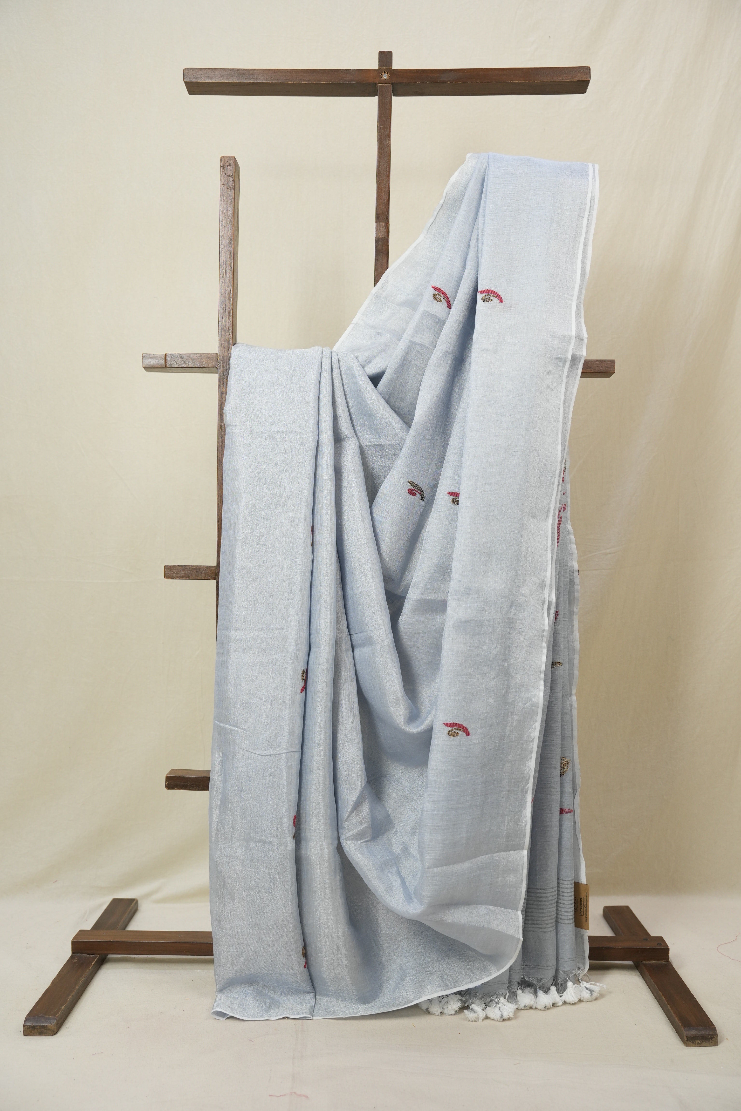 Powder Blue Tissue Linen Jamdani Saree - SRAGTLJS189