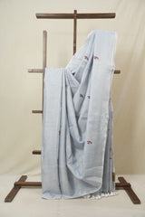 Powder Blue Tissue Linen Jamdani Saree - SRAGTLJS189