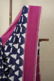 Royal Blue White Pochampalli Cotton Ikat Saree - SRRBWPCIS585