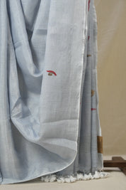Powder Blue Tissue Linen Jamdani Saree - SRAGTLJS189