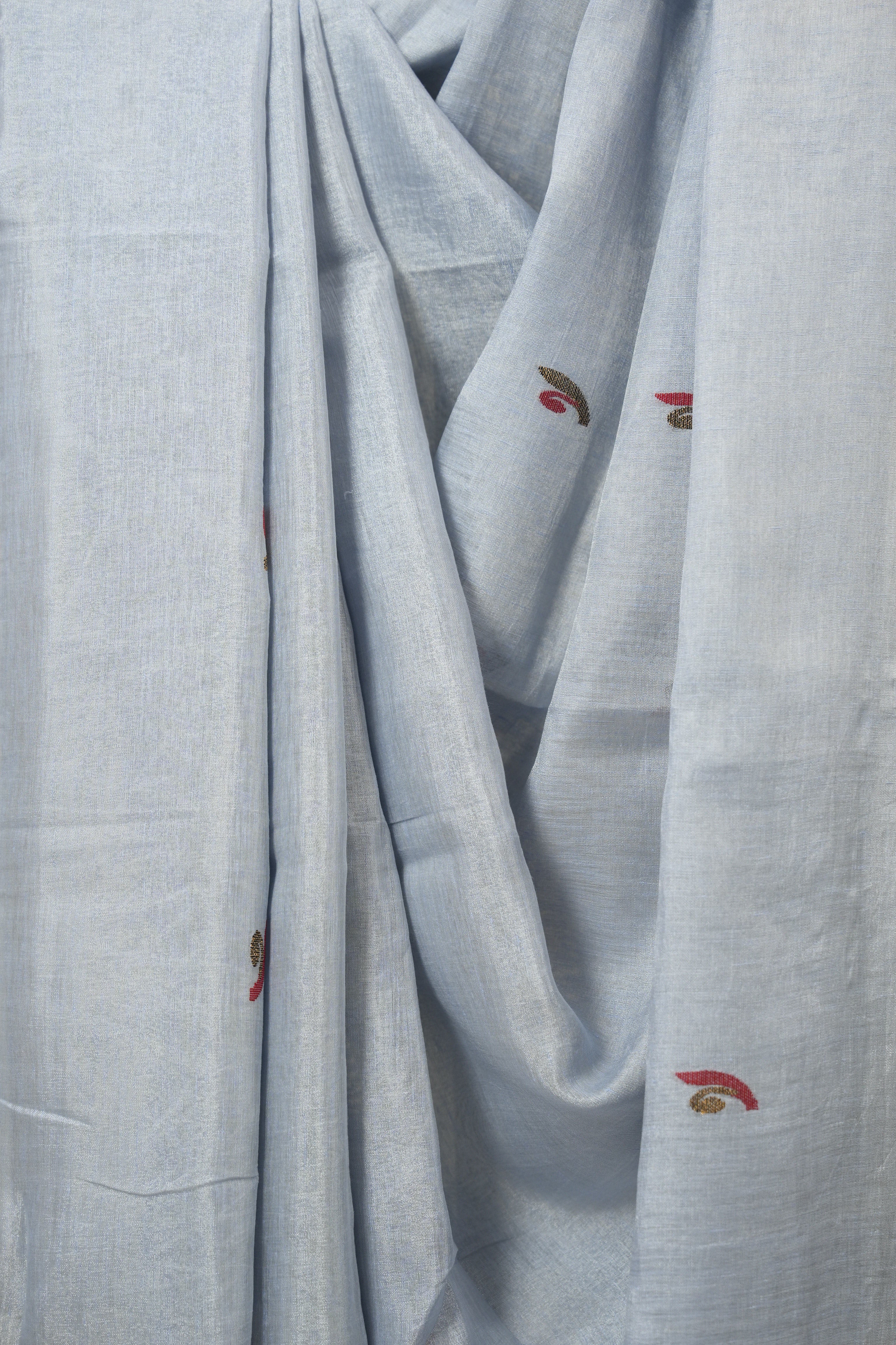 Powder Blue Tissue Linen Jamdani Saree - SRAGTLJS189