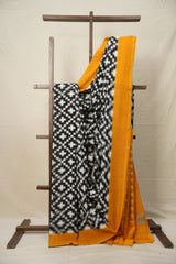 Black n White Pochampalli Cotton Ikat Saree - SRBNWPCIS584