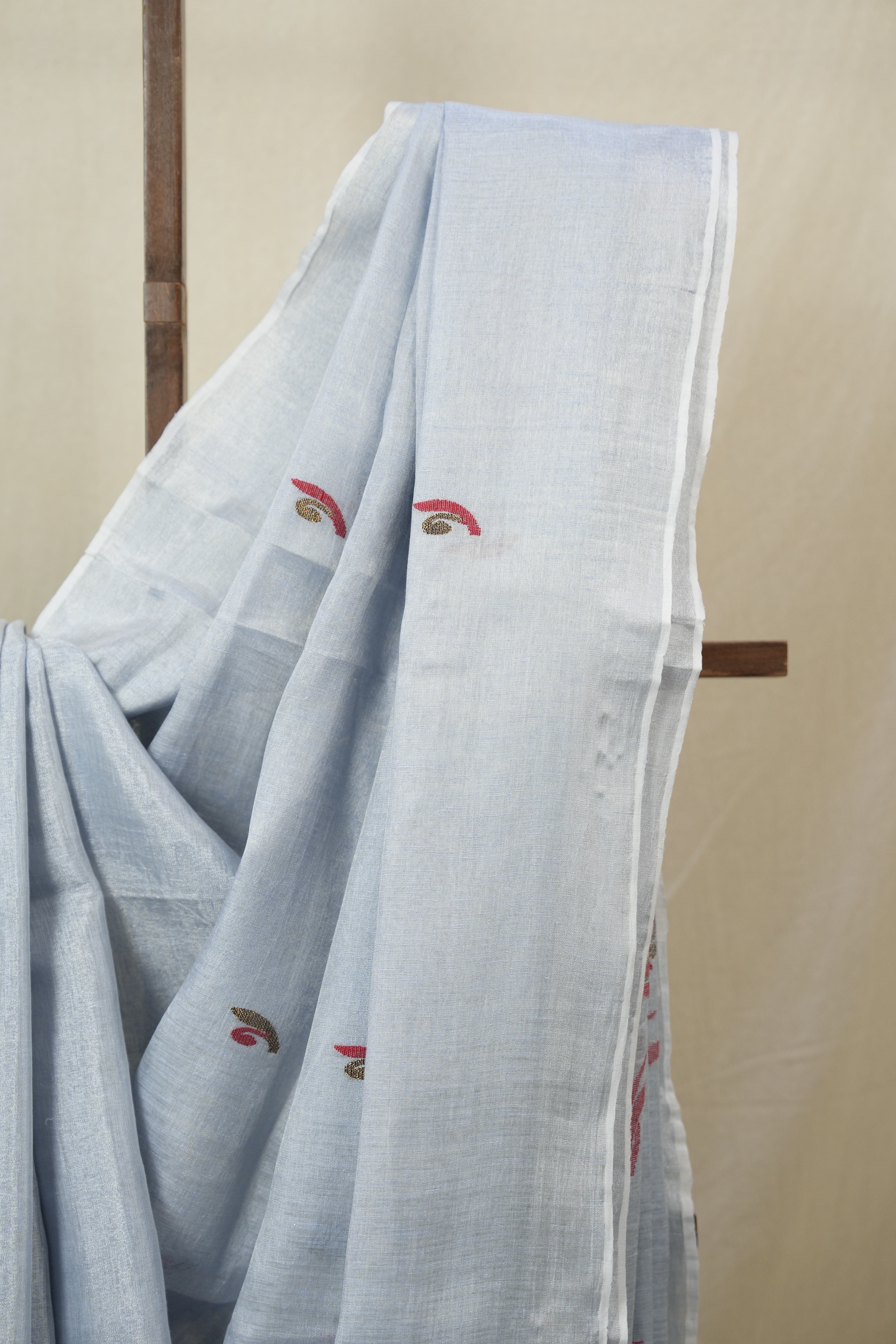 Powder Blue Tissue Linen Jamdani Saree - SRAGTLJS189