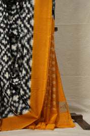 Black n White Pochampalli Cotton Ikat Saree - SRBNWPCIS584