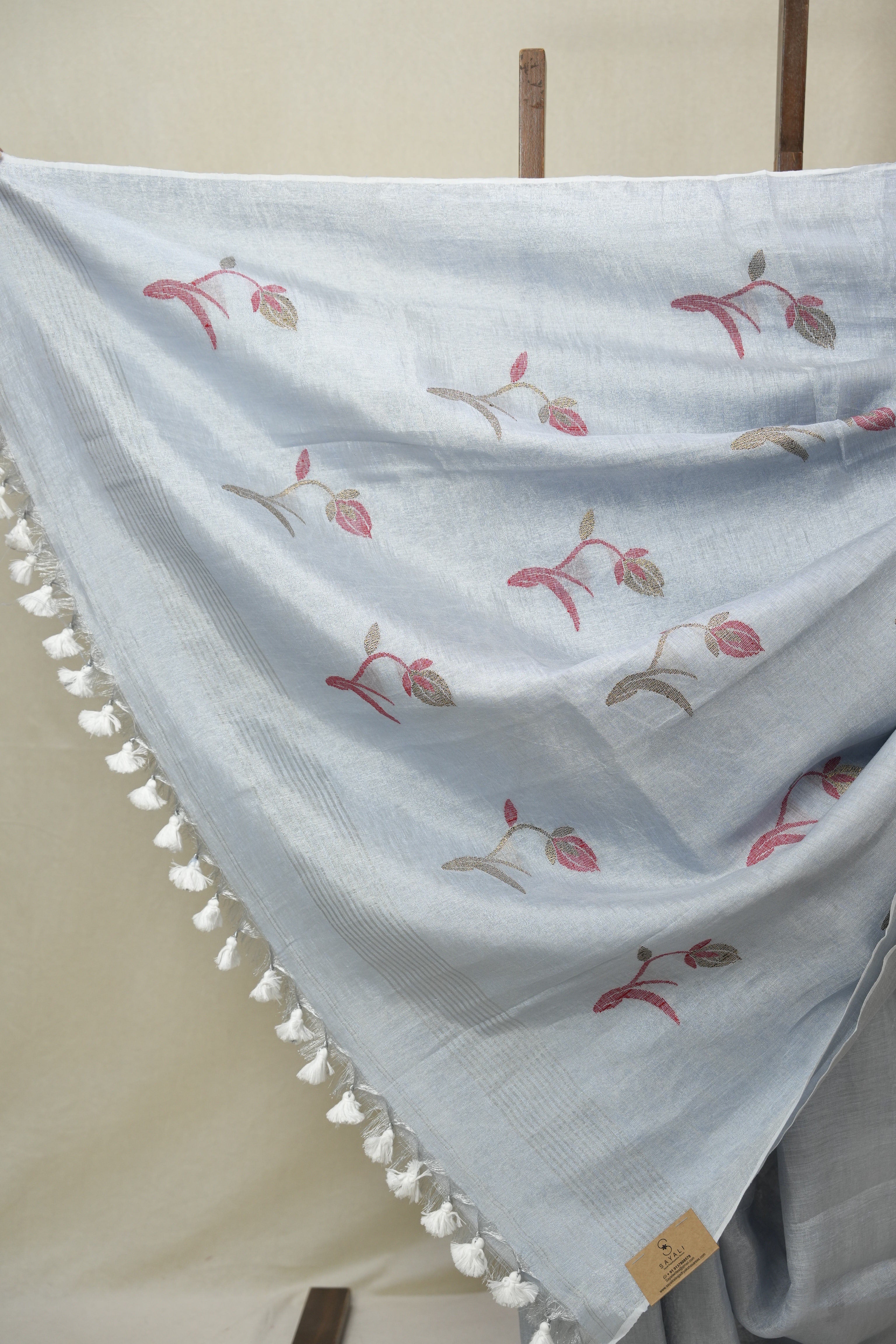 Powder Blue Tissue Linen Jamdani Saree - SRAGTLJS189