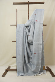 Ash grey Tissue Linen Jamdani Saree - SRAGTLJS186