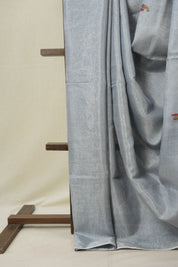 Ash grey Tissue Linen Jamdani Saree - SRAGTLJS186