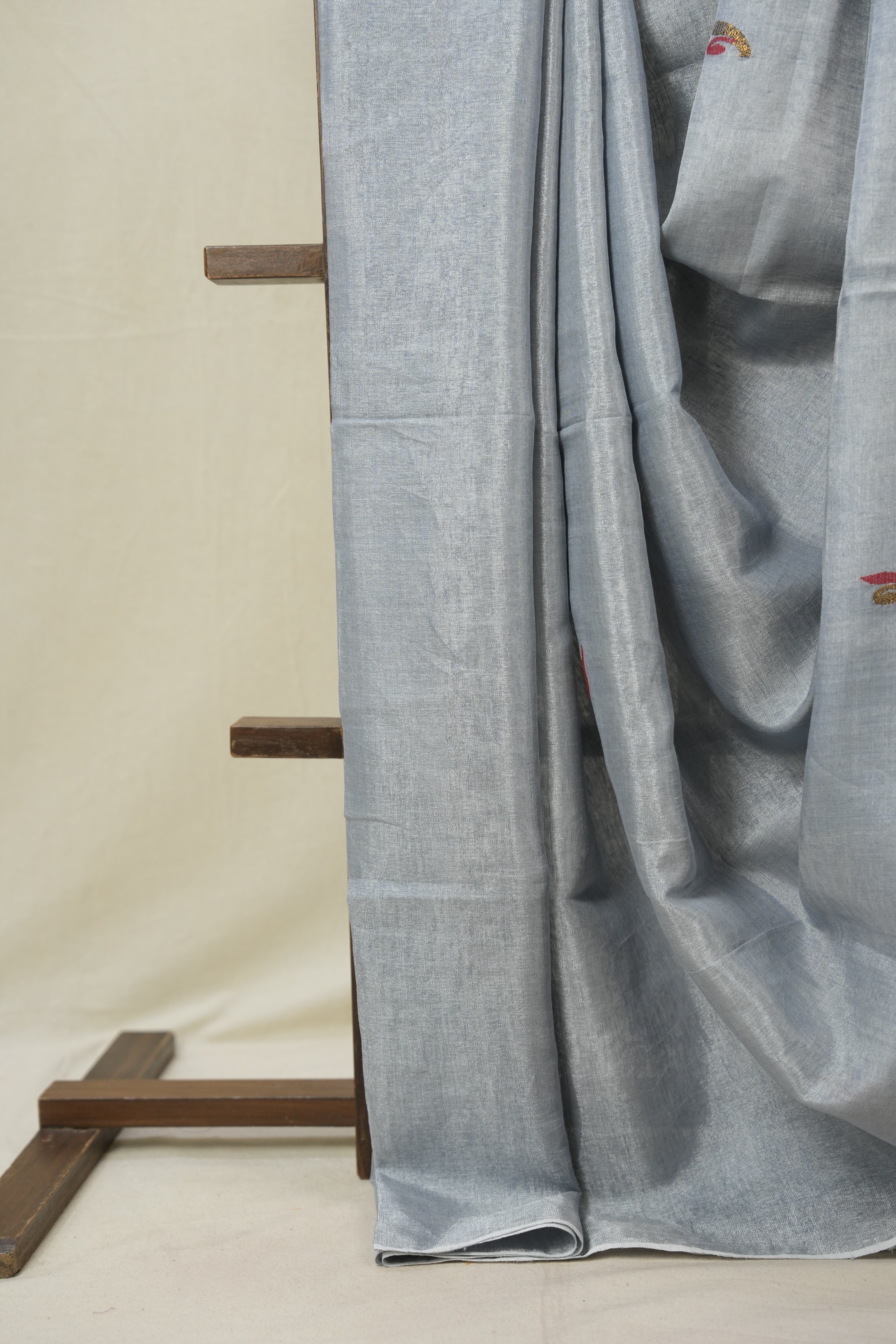 Ash grey Tissue Linen Jamdani Saree - SRAGTLJS186