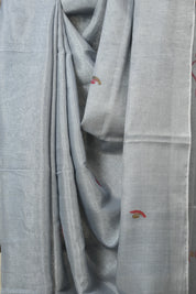 Ash grey Tissue Linen Jamdani Saree - SRAGTLJS186