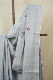 Ash grey Tissue Linen Jamdani Saree - SRAGTLJS186