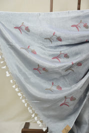 Ash grey Tissue Linen Jamdani Saree - SRAGTLJS186