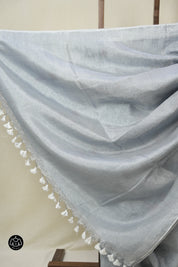 Ash grey Tissue Linen Jamdani Saree - SRAGTLJS186