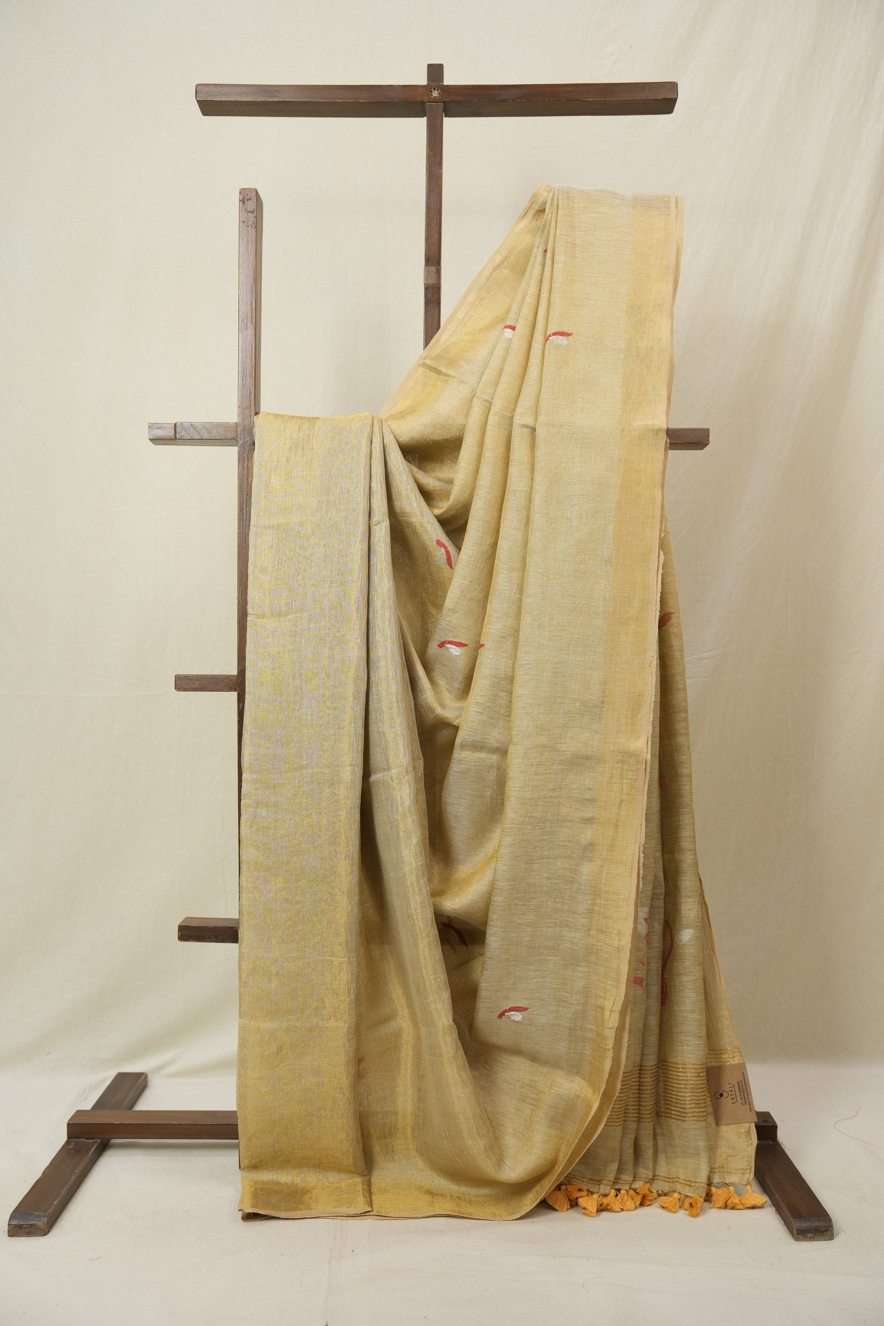 Gold Tissue Linen Jamdani Saree - SRGTLJS192