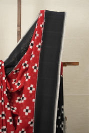 Red - Black Pochampalli Cotton Ikat Saree - SRRBPCIS583