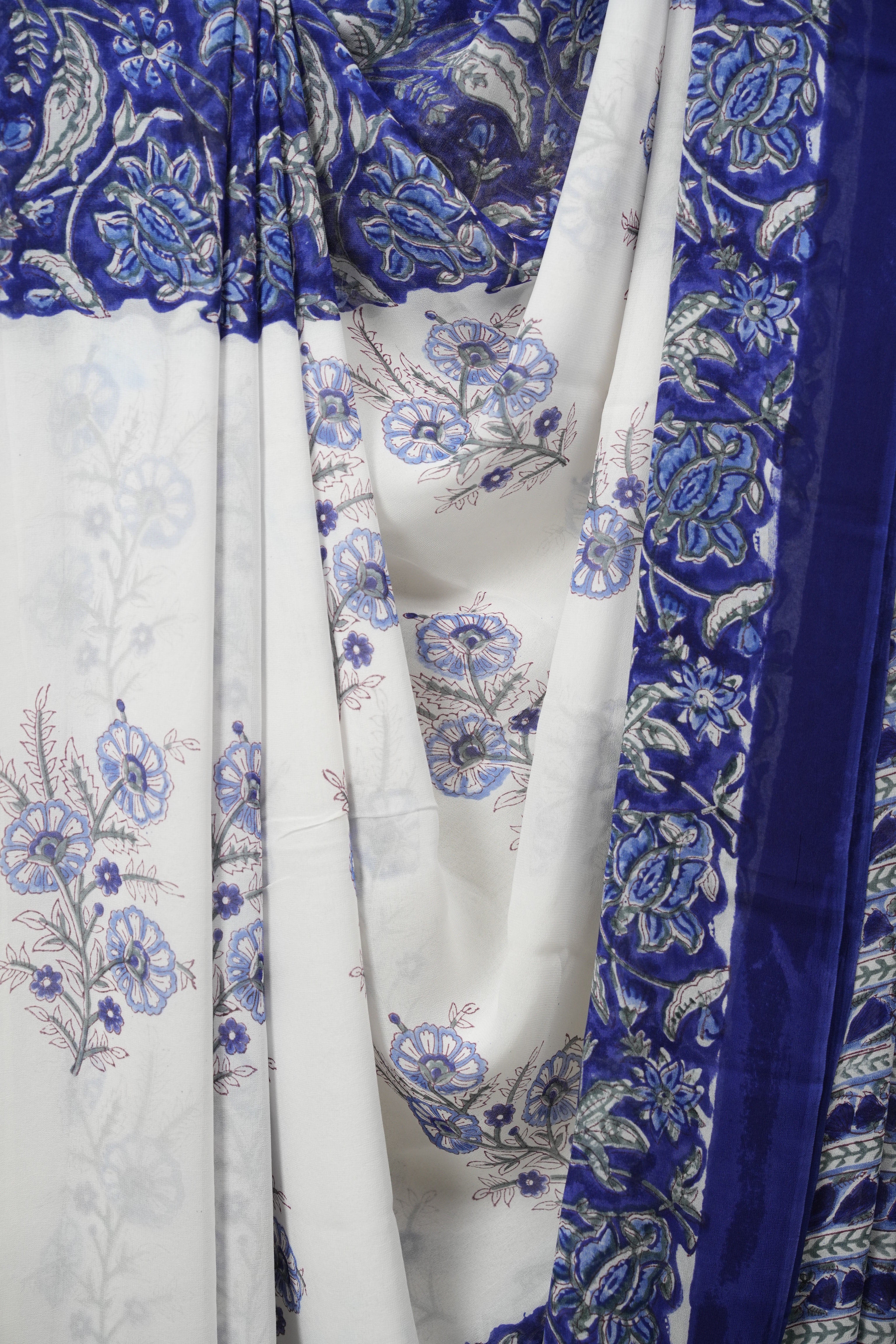 White HBP Chiffon Saree - SRWHCS54