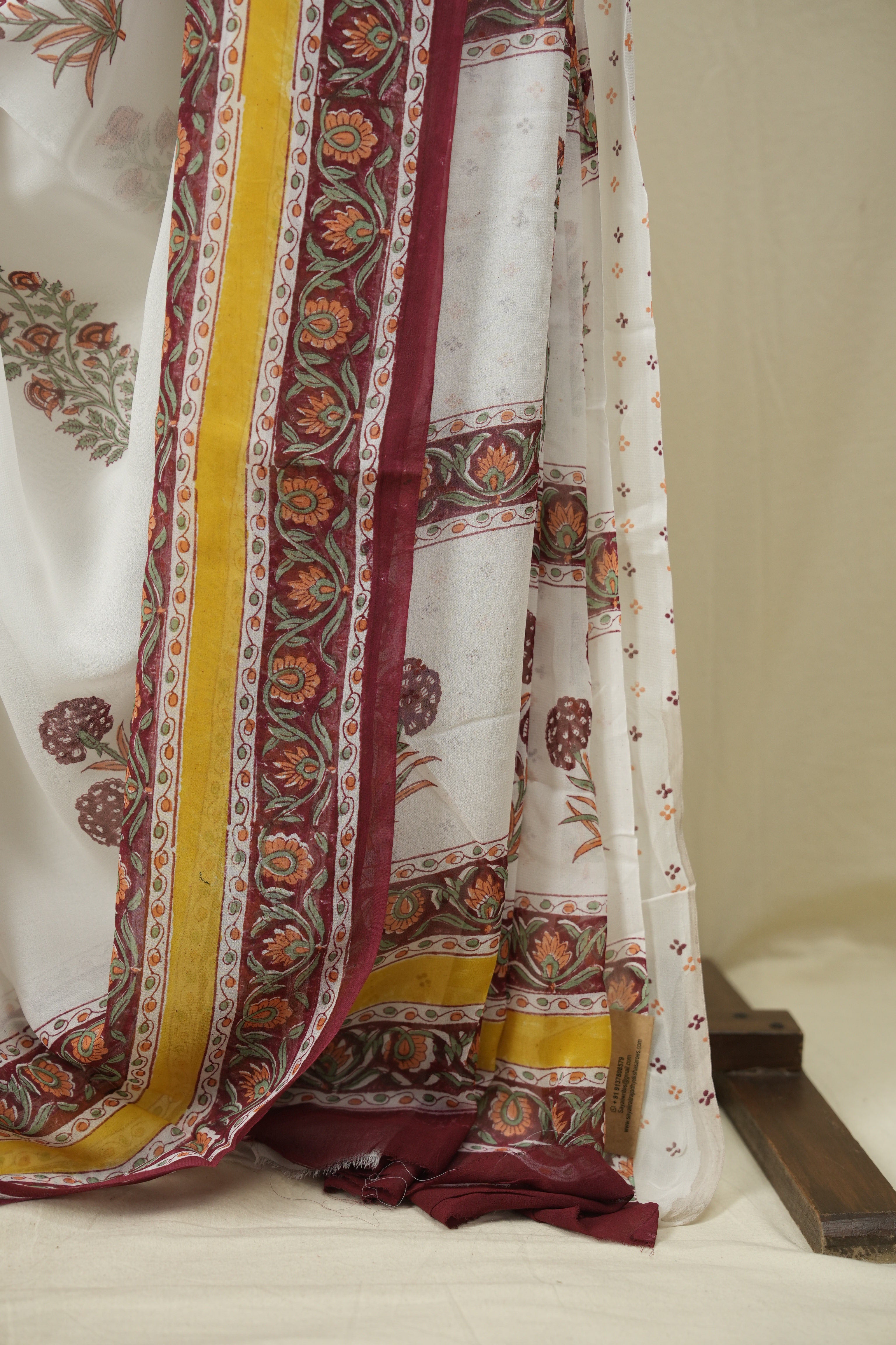 White HBP Chiffon Saree - SRWHCS55