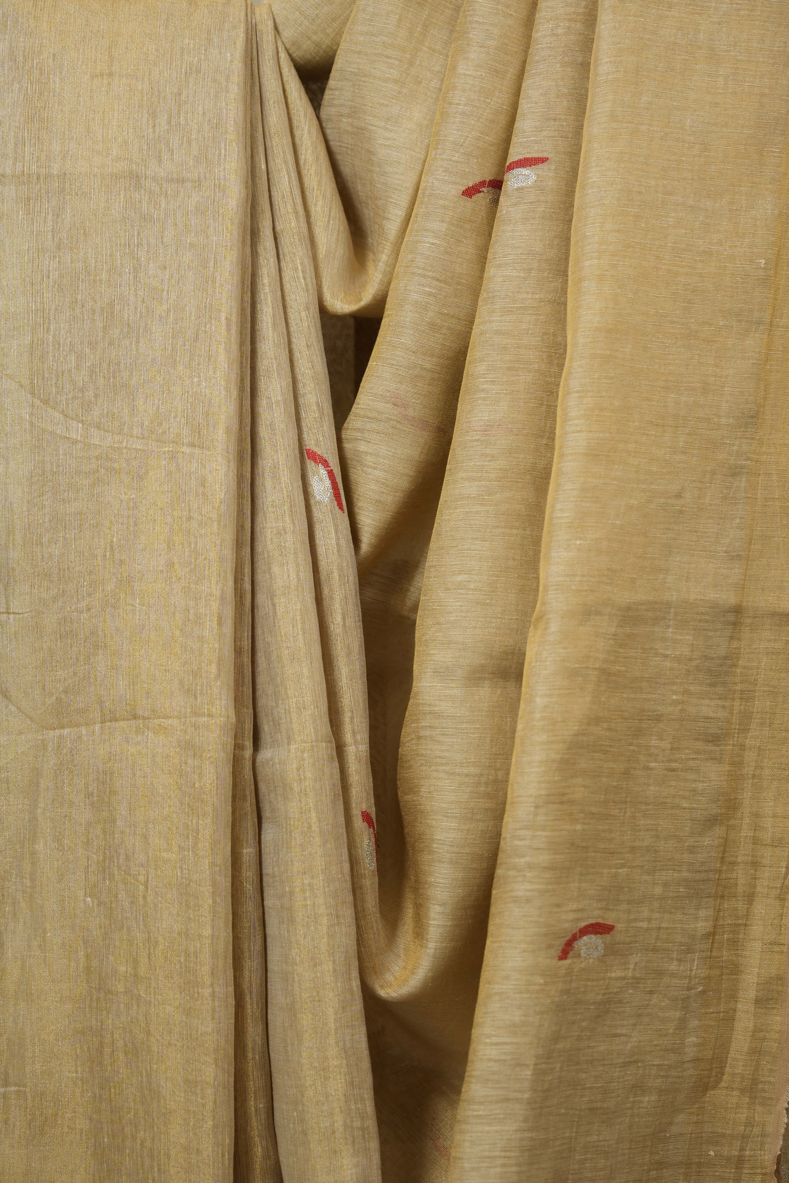Gold Tissue Linen Jamdani Saree - SRGTLJS191