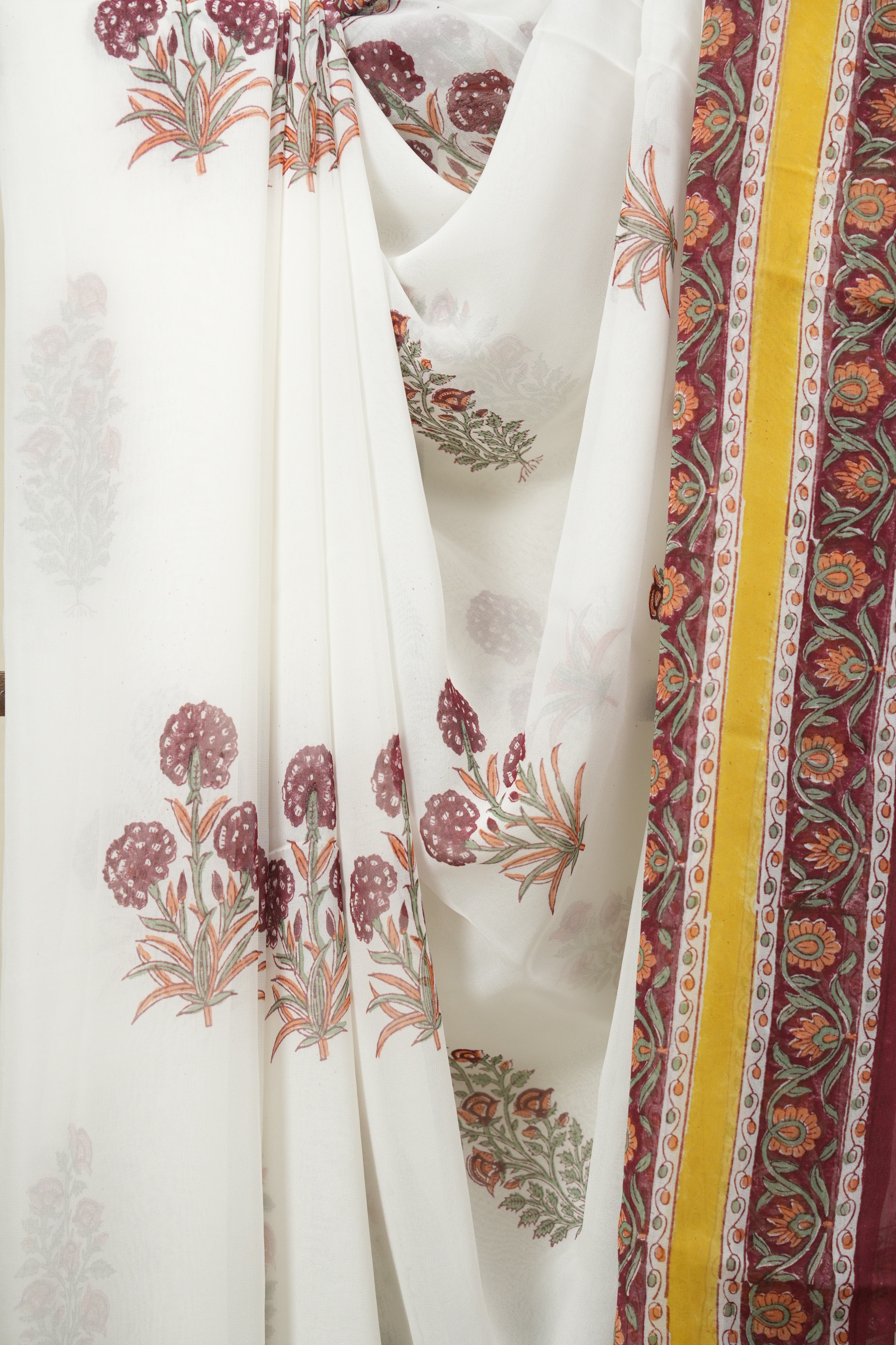 White HBP Chiffon Saree - SRWHCS55