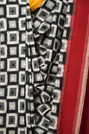 Black- White Blocks Pochampalli Cotton Ikat Saree - SRBWBPCIS581