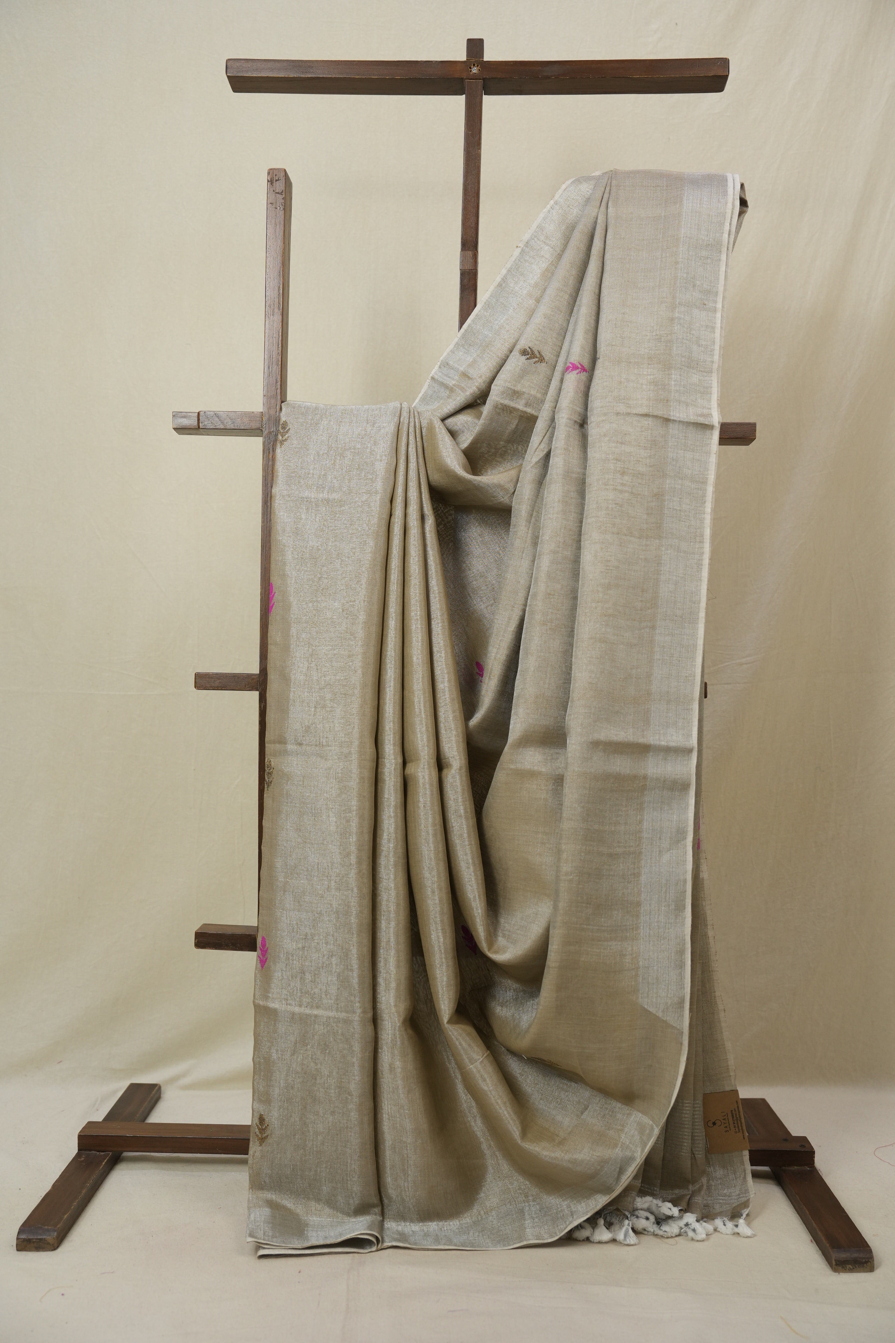 Beige Brown Tissue Linen Jamdani Saree - SRBBTLJS190