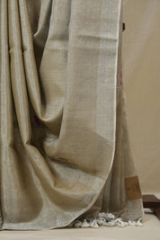 Beige Brown Tissue Linen Jamdani Saree - SRBBTLJS190