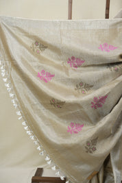 Beige Brown Tissue Linen Jamdani Saree - SRBBTLJS190