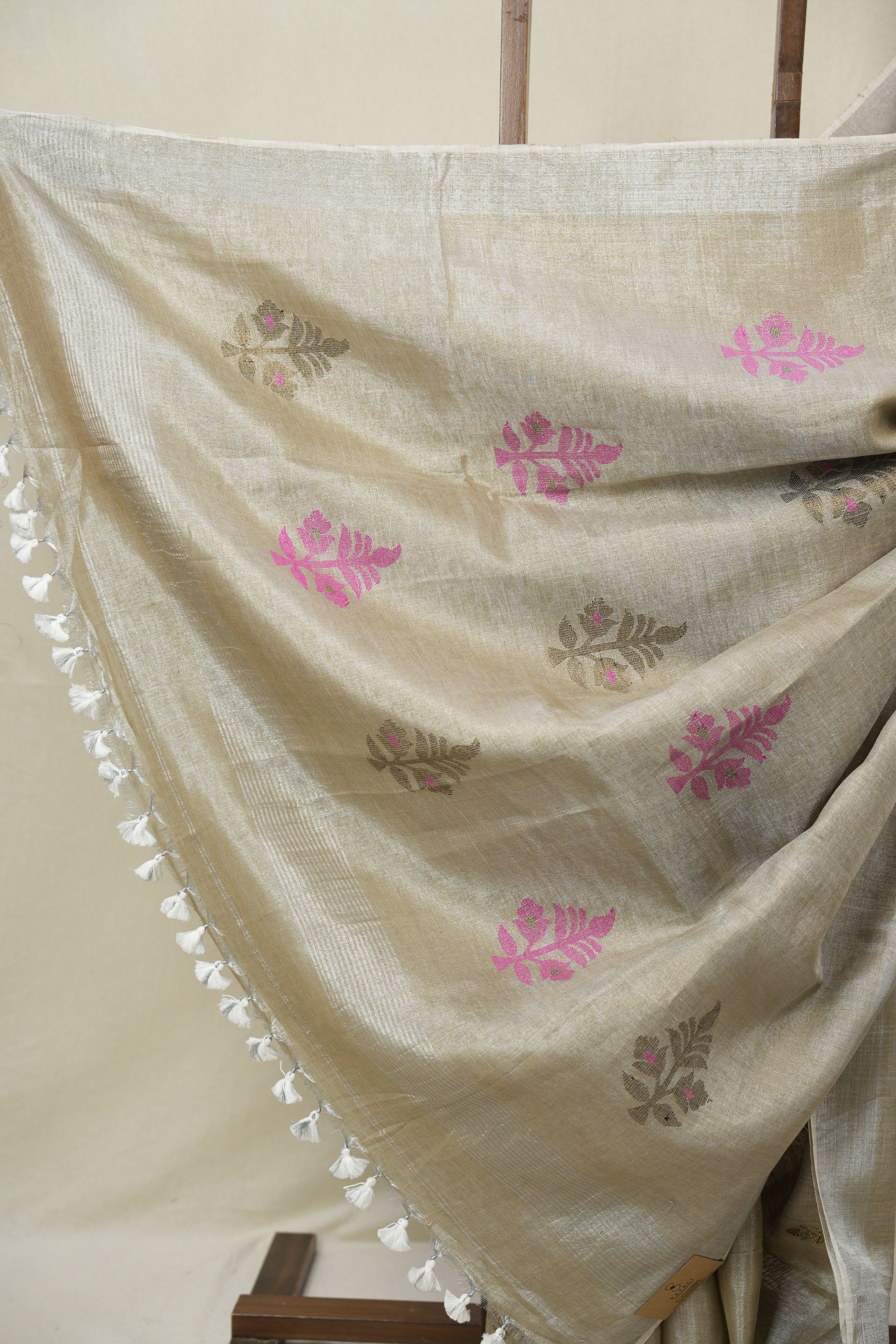 Beige Brown Tissue Linen Jamdani Saree - SRBBTLJS190